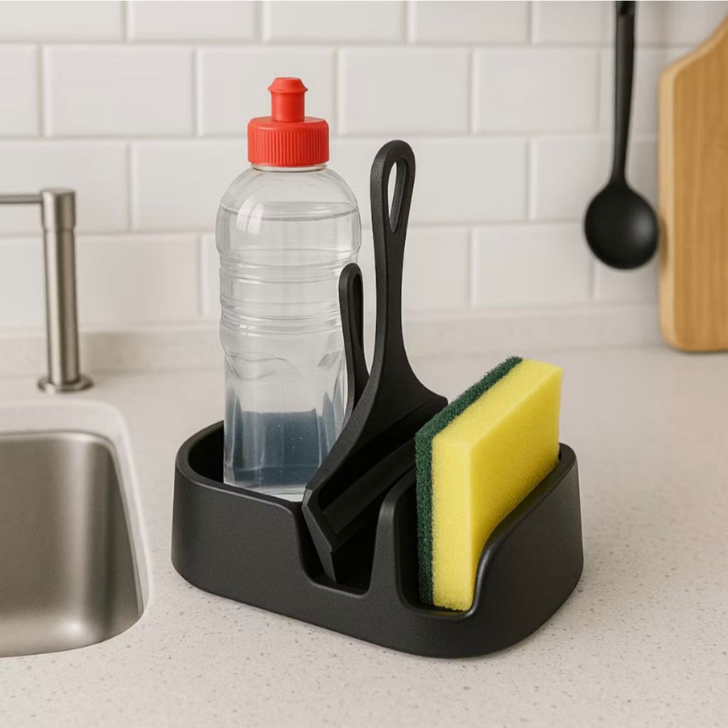 Porta Detergente e Porta Esponja com Rodinho Preto | Kit Pia | Organizador de Cozinha em Oferta na Shopee