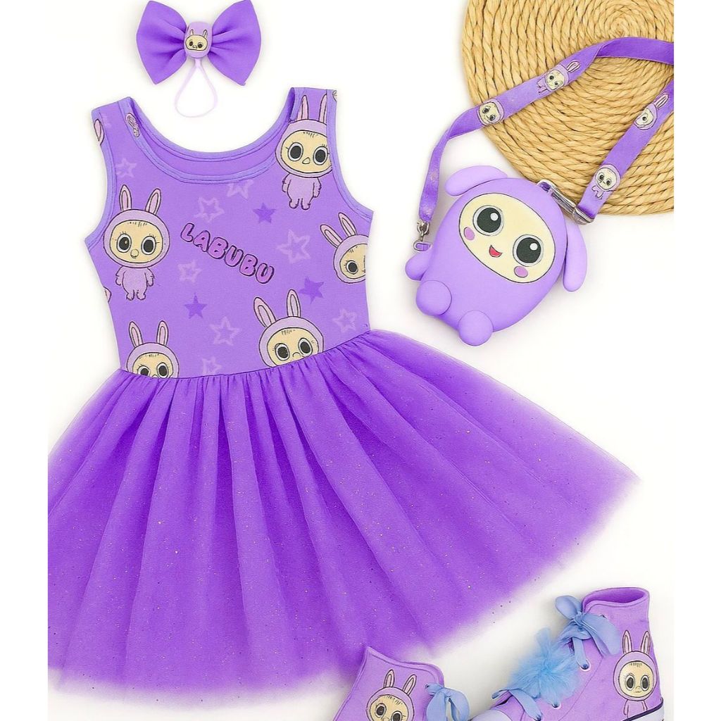Kit Conjunto Infantil Body Personagem + Saia Tule Glitter Fantasia Temática Halloween Maio Bloguerinha Festa Bailarina