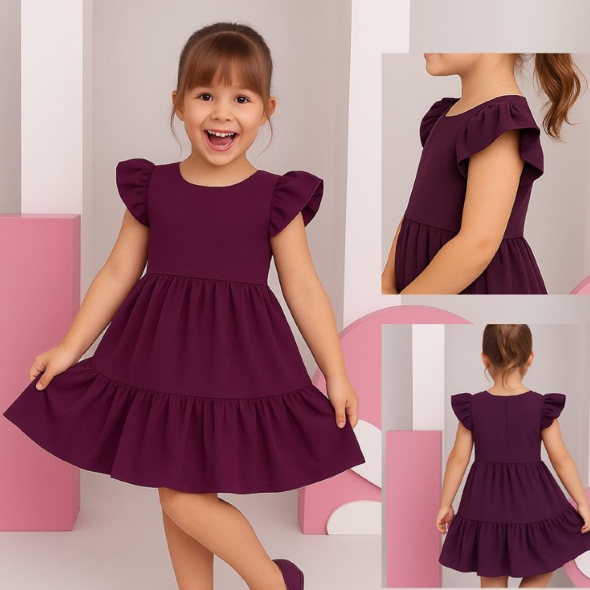Vestido Infantil Menina Casual festa blogueira estampas lisas e coloridas manga marsala em Oferta na Shopee
