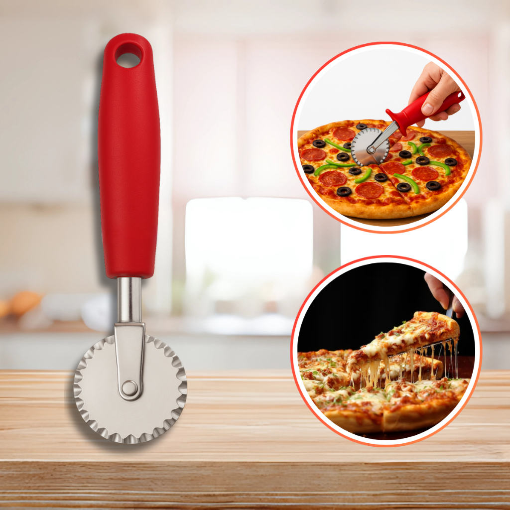 CORTADOR DE PIZZA INOX Corte Pizza Cozinha Culinária vermelho Preto 17cm em Oferta na Shopee