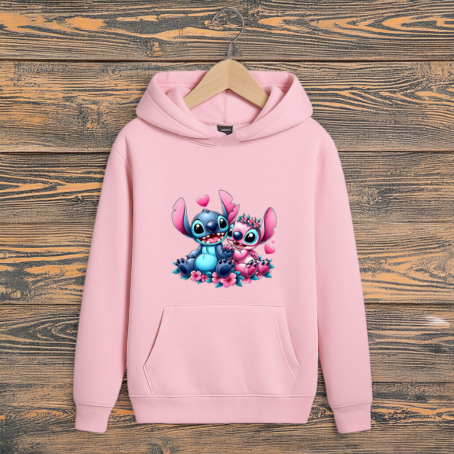 Blusa Moletom Infantil Lilo Stitch Carinho Casaco Inverno Canguru Capuz Frio Filme Desenho