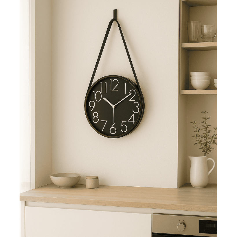 Relógio de Parede Redondo Silencioso Alça de Couro Corda Moderno Com Pilha Decoração Cozinha Sala em Oferta na Shopee
