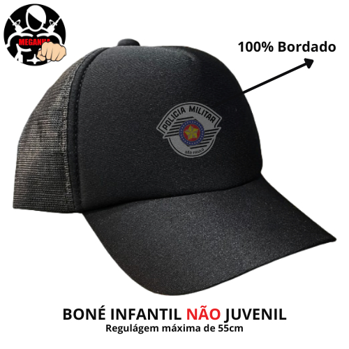 Boné Infantil Profissão Tema Polícia Militar Kids Personalizado em Bordado