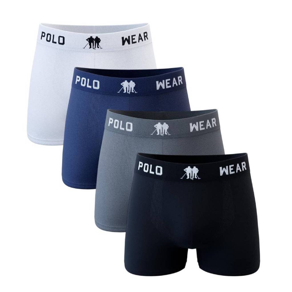 Kit 4 Cuecas Box Boxer Microfibra Lisa Sem Costura Polo Wear - Sortido