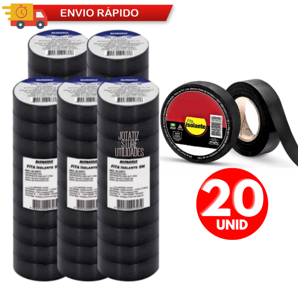 Fitas Isolante Jogo 20/ 15/ 05 Rolos Antichama Preta 5M De Isolamento Para Emendas De Fios E Cabos