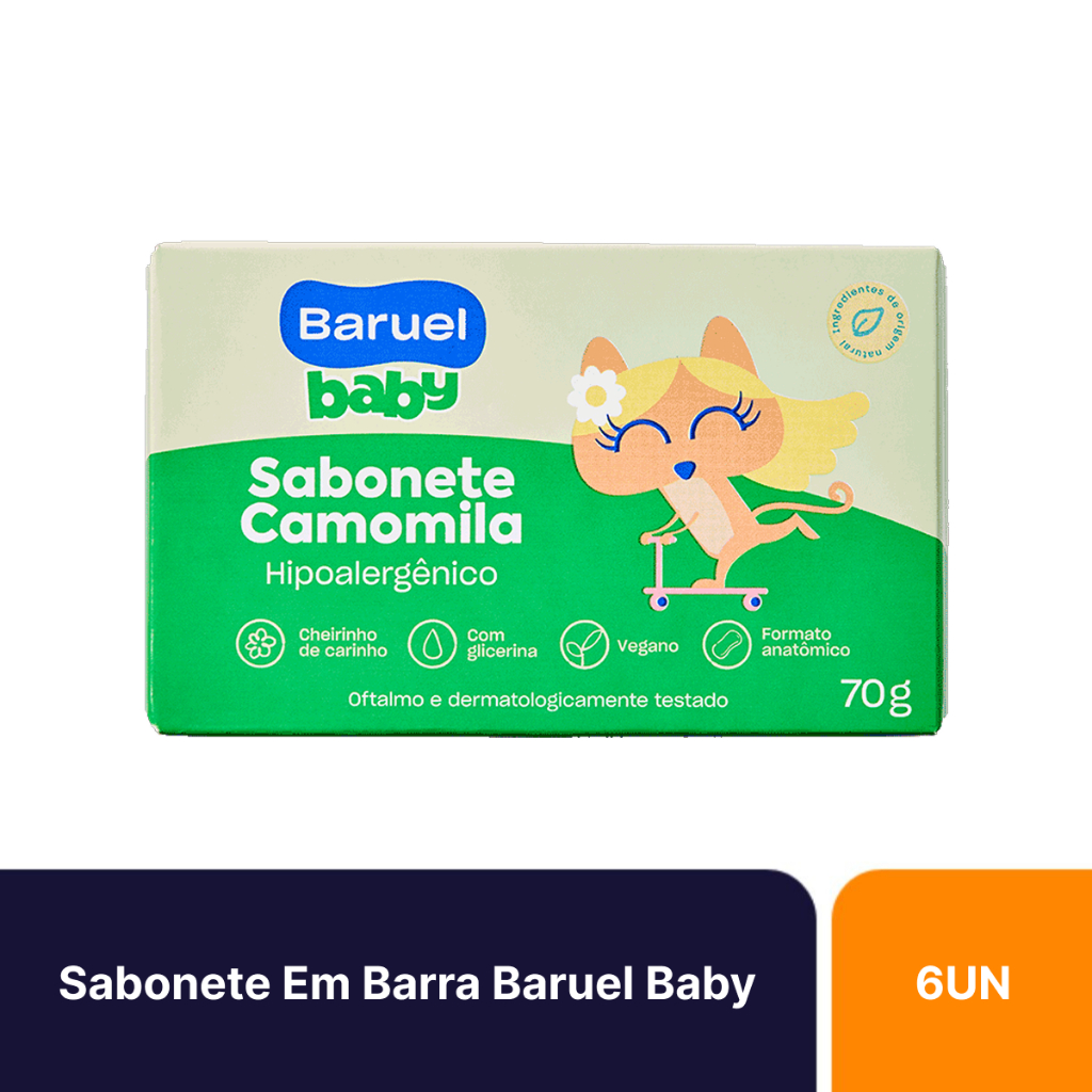Kit 6un Sabonetes Em Barra Infantil Baruel Baby Camomila Com 70g em Oferta na Shopee