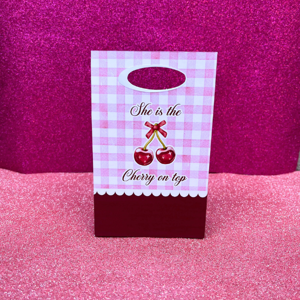 Sacolinha personalizada para lembrançinha de aniversário CHERRY CEREJA (PEGUE E MONTE)