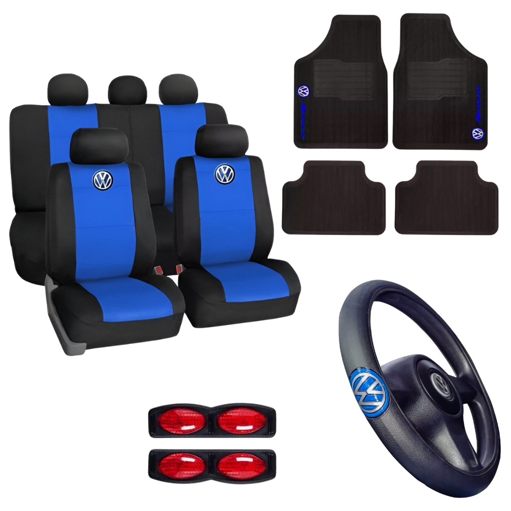 Kit Capa Banco Couro Carro Gol Quadrado Bola Todos Modelos+Tapete Capa De Volante Protetor De Porta