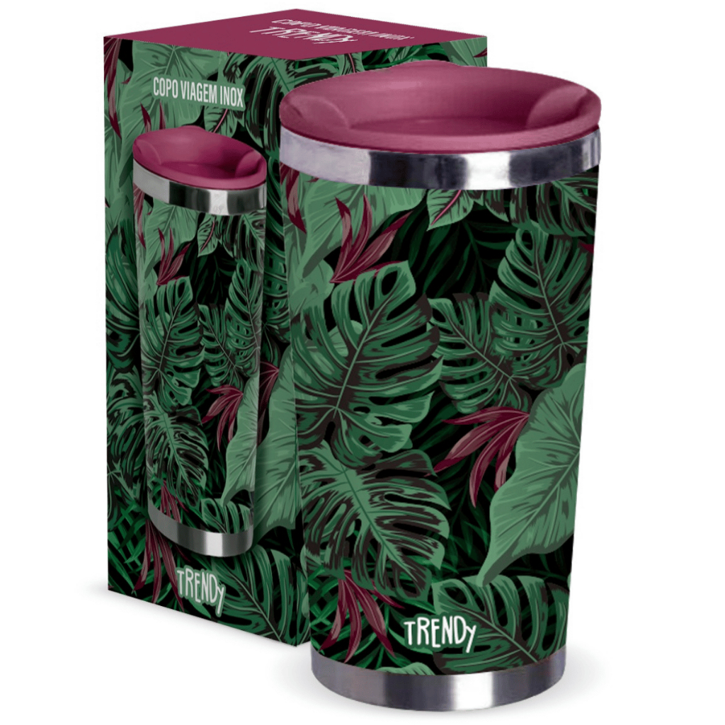 Copo Térmico Inox 400ml Estampa Folhas Verdes em Oferta na Shopee
