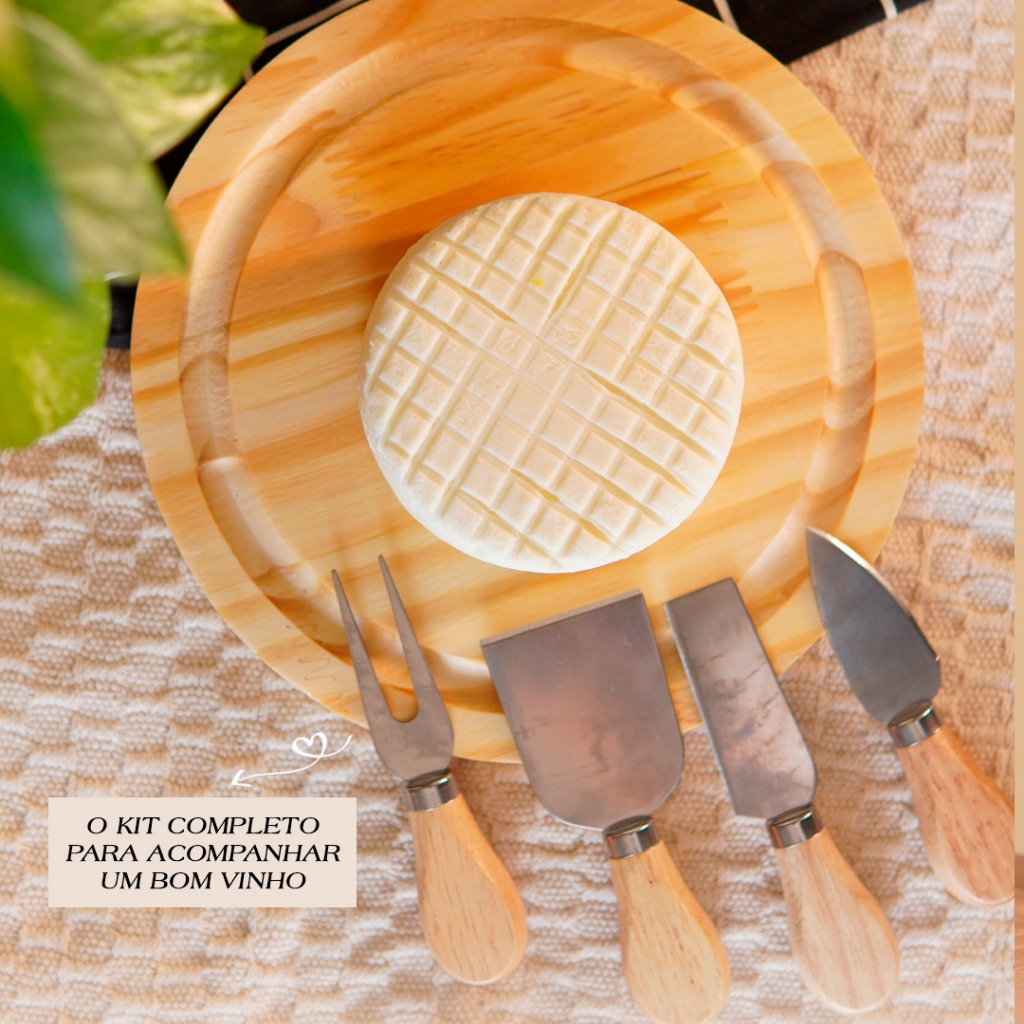 Kit Conjunto Tábua para Servir Queijo Frios Petiscos com 4 Espátulas Mesa Posta Presentes Brindes