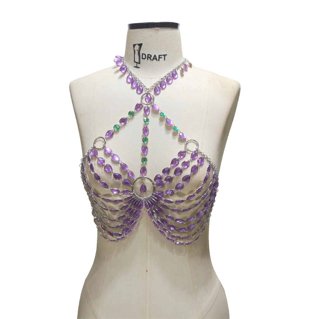 Top cropped Chatons roxo brilho festa