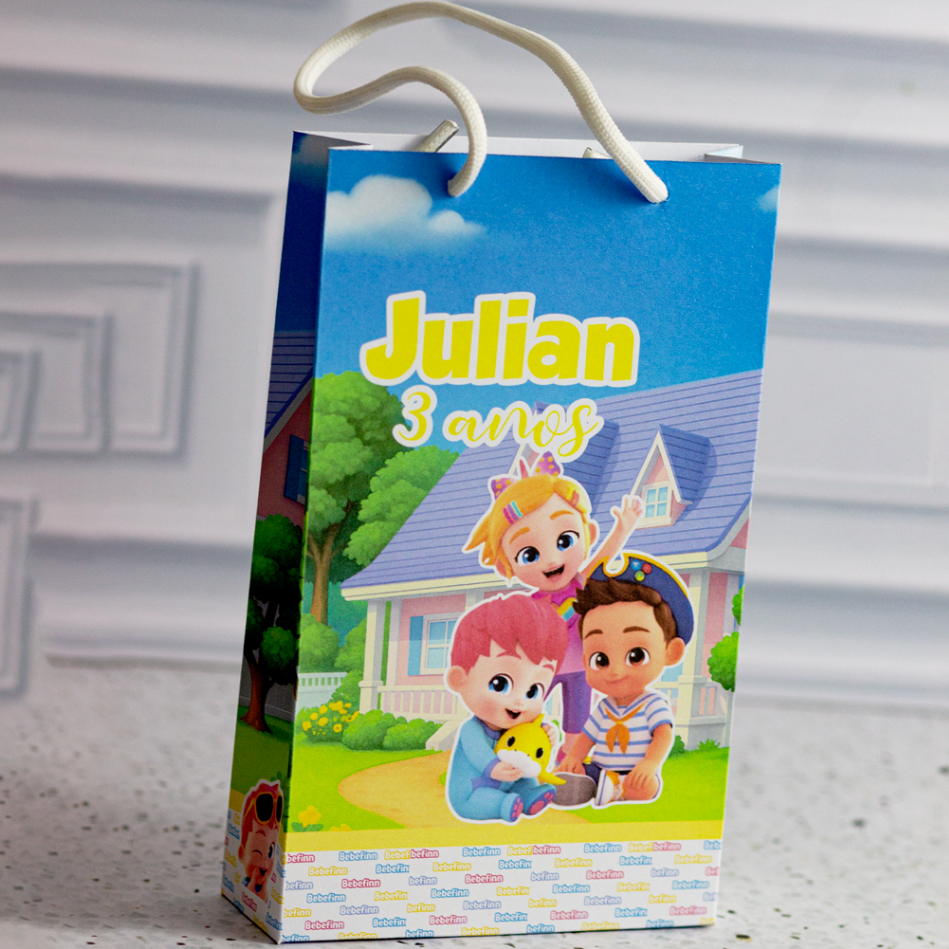 Sacola supresa BEBEFINN  - Lembrancinha Personalizada - Festa Infantil - Pegue e Monte - Mimo Decorativo