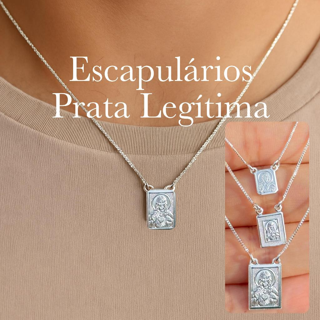 Escapulário Masculino Prata 925 Legítima Sagrado Coração de Jesus+ Nossa Senhora do Carmo 60cm Unissex em Oferta na Shopee