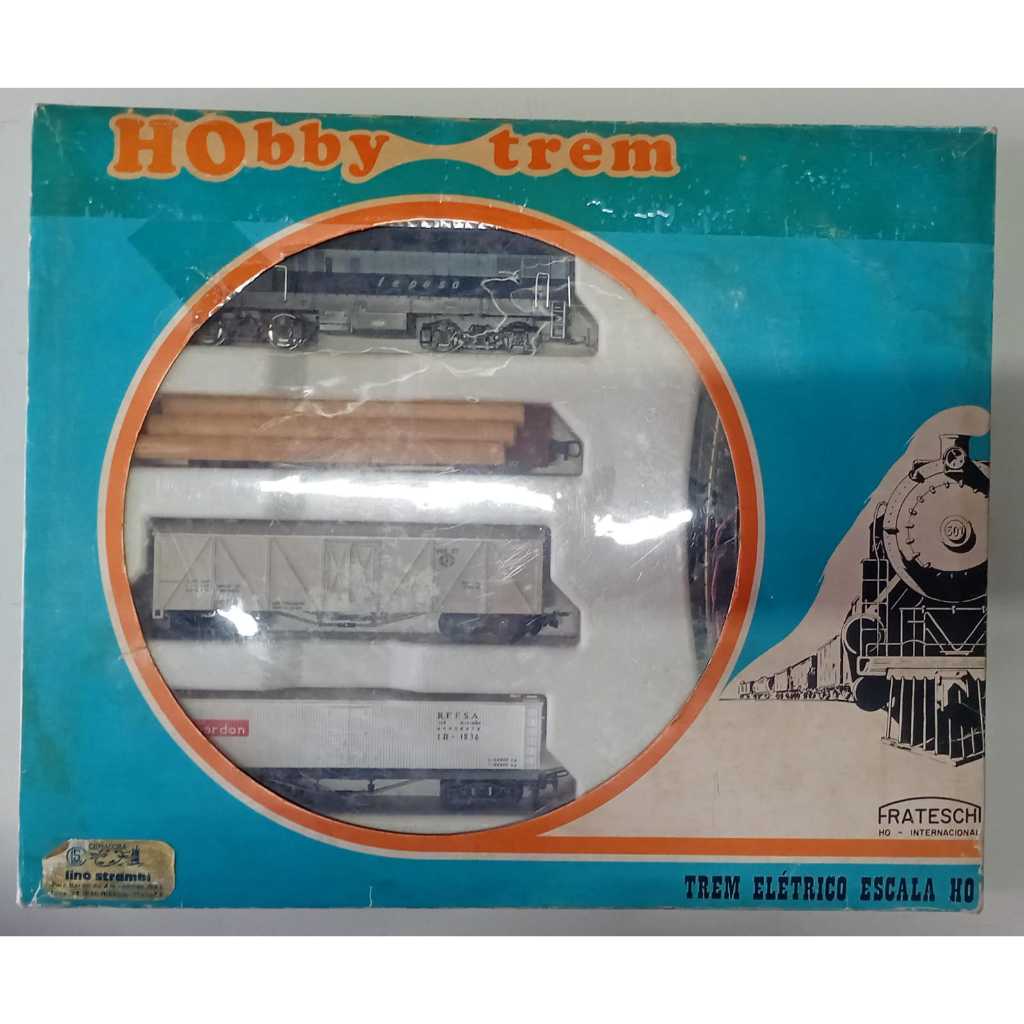 CAIXA HOBBY TREM FRATESCHI TREM LOCOMOTIVA FEPASA AZUL E COMPOSIÇÃO ANTIGO FORA DE LINHA USADO