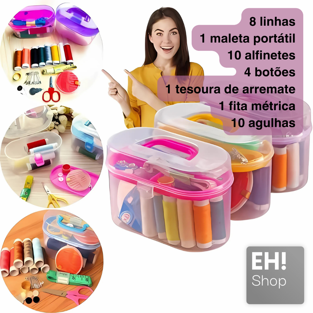 Maleta de Costura 35 Peças Mini Maleta Portátil Agulhas Botão 10 linhas