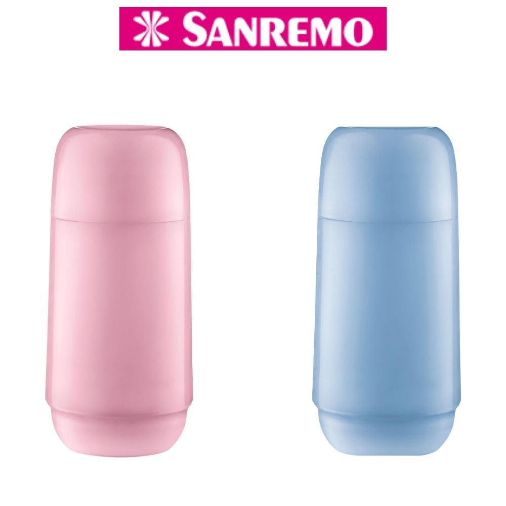 Garrafa Térmica Plástica 250 mL Sanremo Rosa ou Azul ou Branca 12h Gelado e 6h Quente