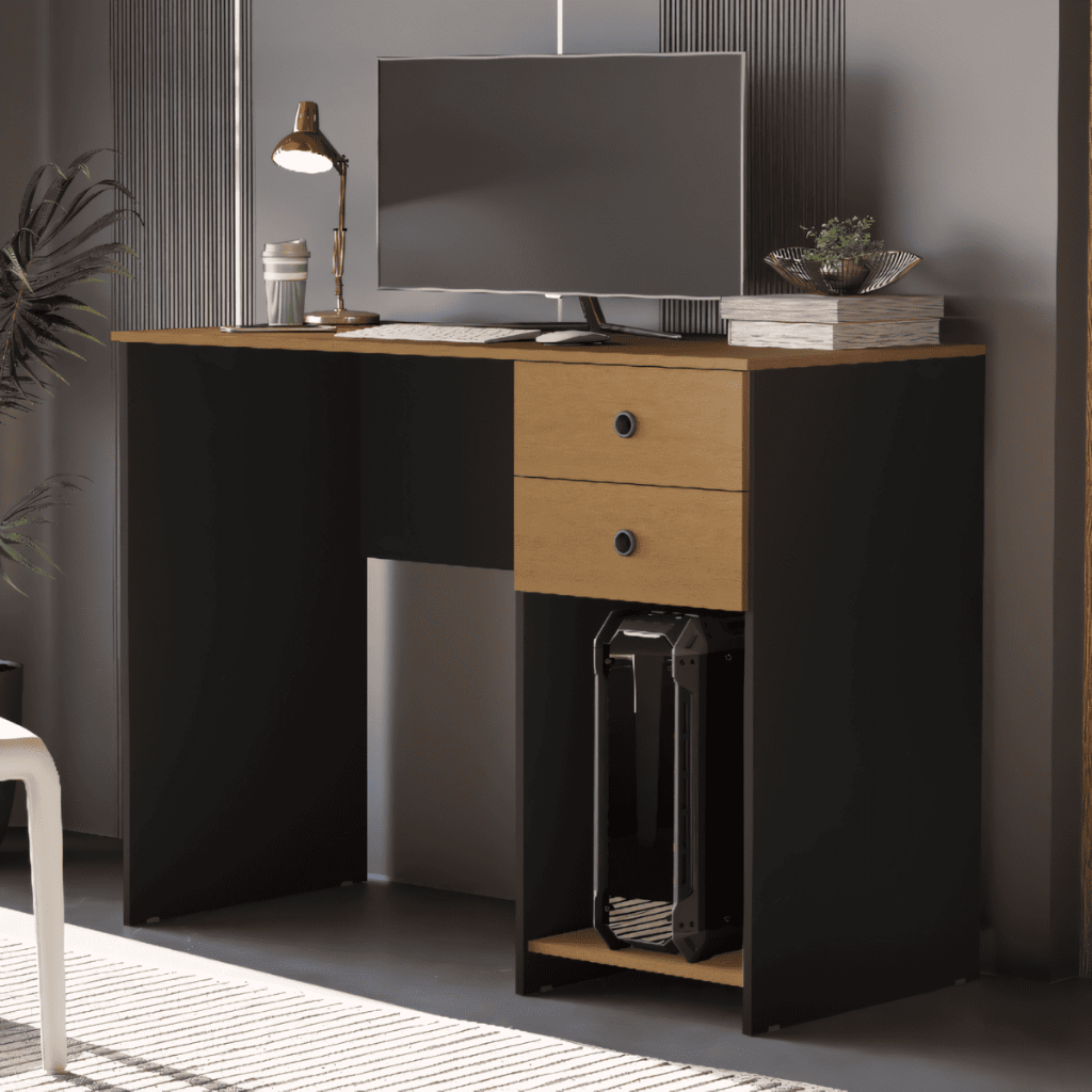 Escrivaninha para Computador com 2 Gavetas e Suporte para CPU Estudo Escritório Mesa Gamer em Oferta na Shopee