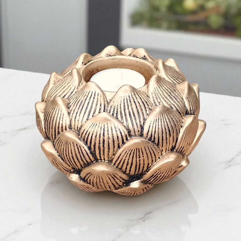 Imagem Castiçal/Porta Velas Modelo Flor de Lótus, Castiçal Maciço Formato de Flor, Decoração Zen