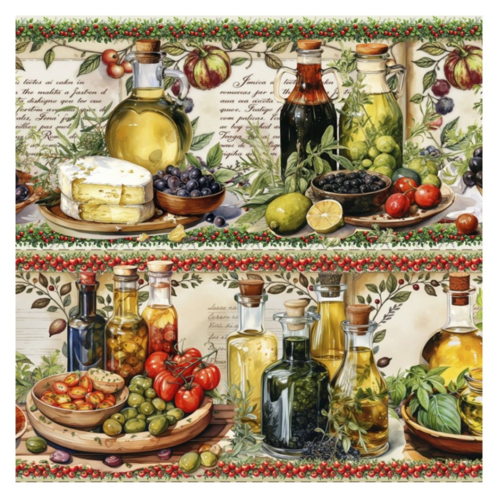 Tricoline Digital Algodão 100% Barrado Ervas e Óleos 55x150cm Pano de Prato Toalha Maria Flor Tecido