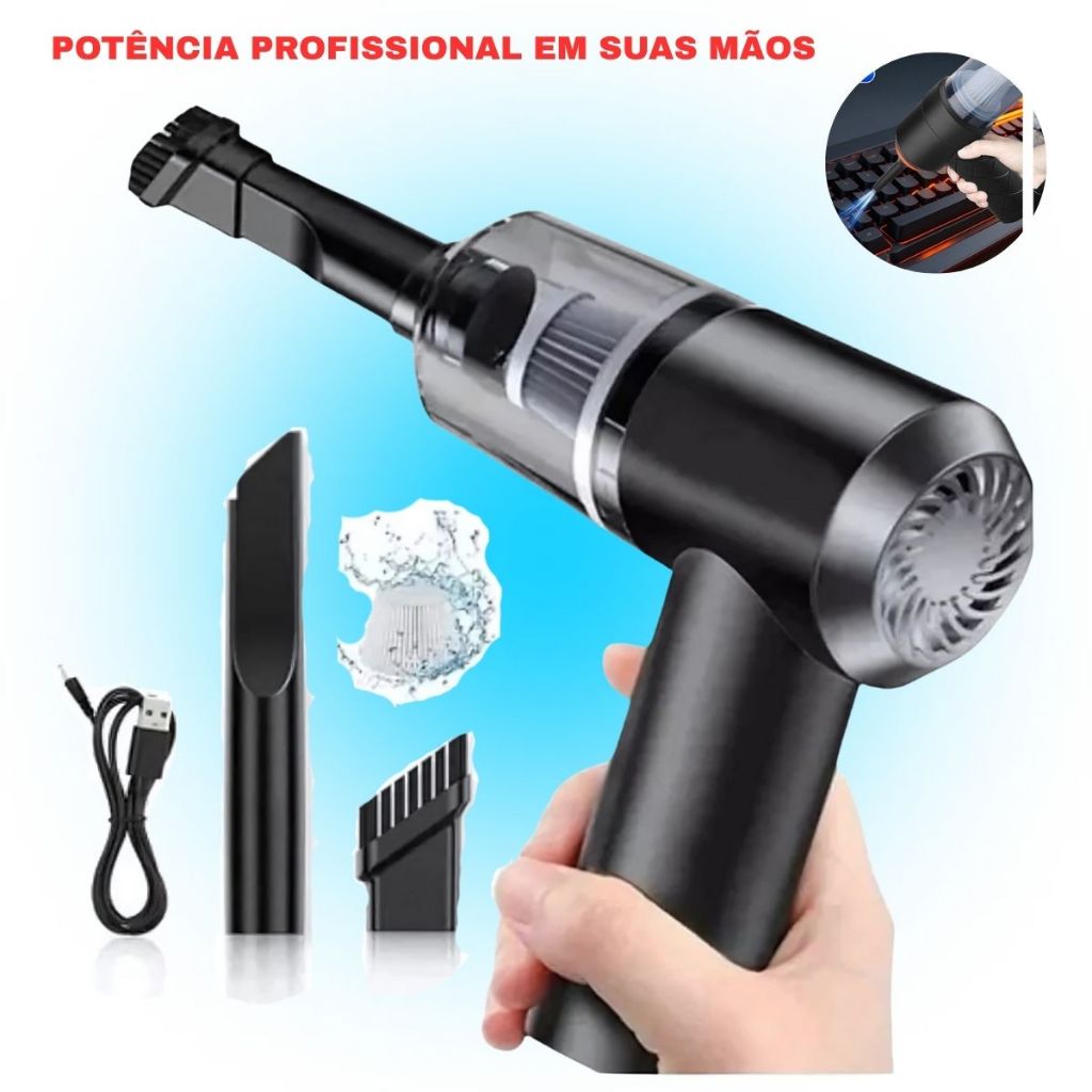 Aspirador De Pó Mini Soprador 3em1 Portátil Recarregável Linha Premium Multifuncional Casa Automotiv