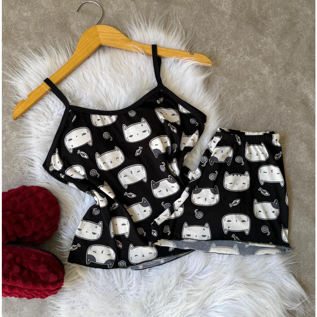 Baby Doll Feminino No Suede  Pijama Confortavel Estampado Conjunto Feminino De Dormi