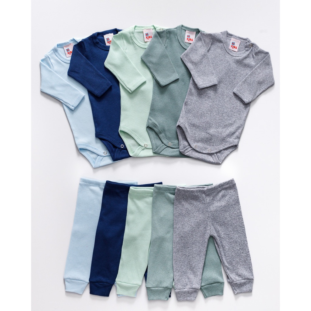 Conjuntos Canelados de Bebê Menino Manga longa Kit com 5