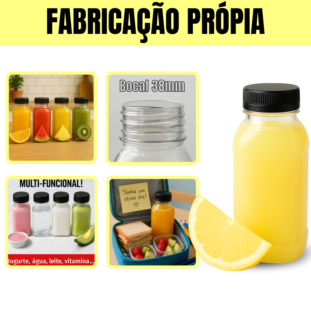 Garrafinhas p/Suco 200ml / 300ml  / 500ml com Tampa PET pra Suco e Caldos Garantia de Fábrica