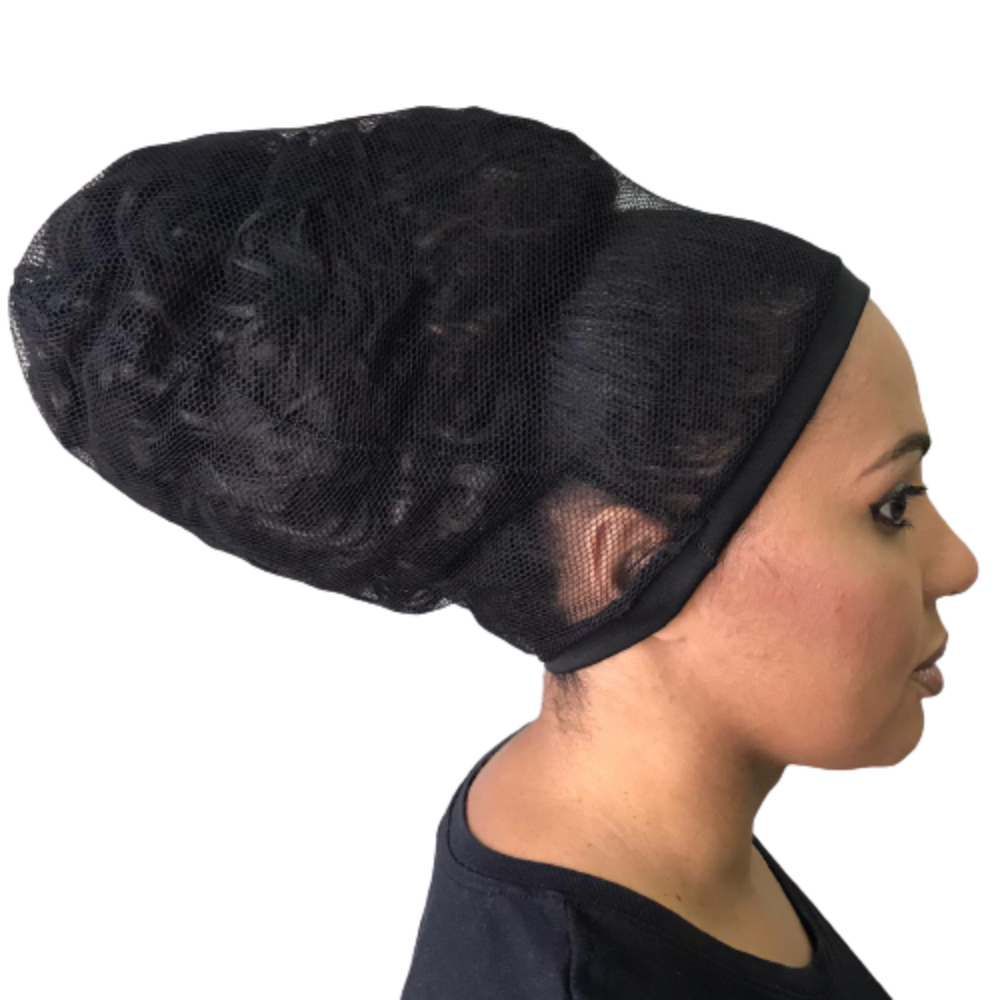 Touca de Tela para Cabelos Afro e Volumosos - pacote com 5 unidades Cor: Preta em Oferta na Shopee