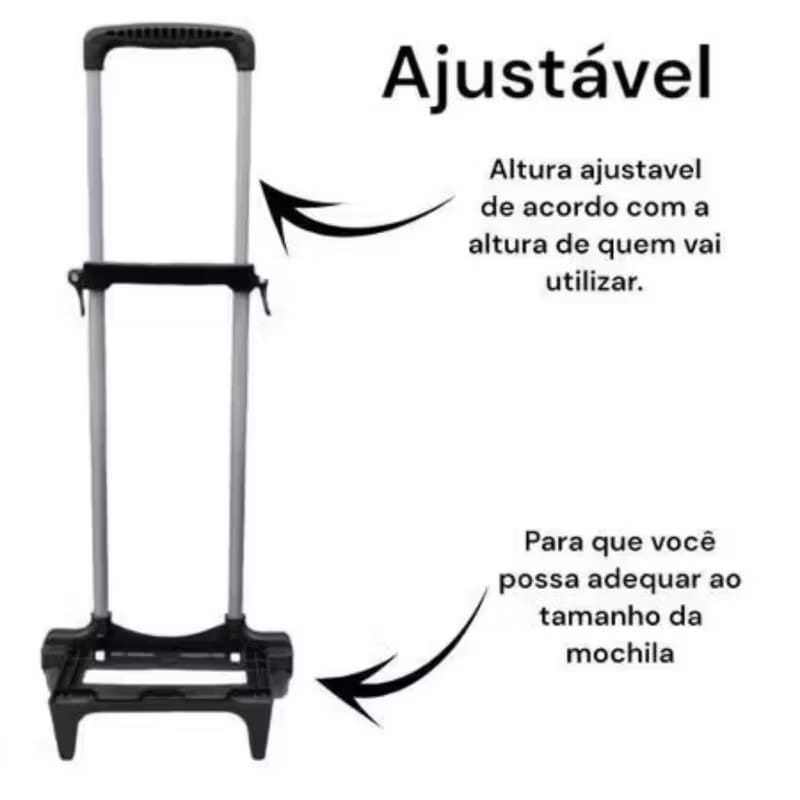 CARRINHO PARA MOCHILAS UNIVERSAL NAS CORES PRETA E ROSA COM RODINHA DE SILICONE