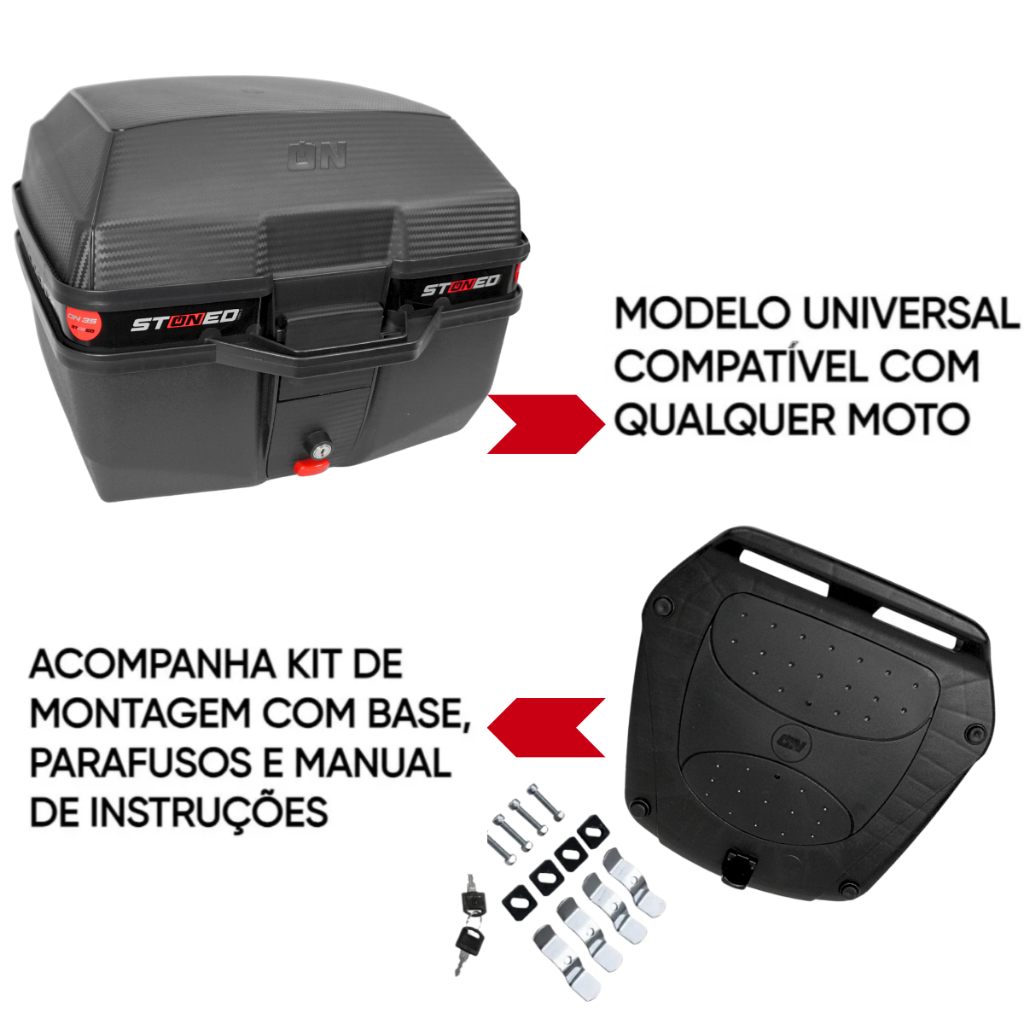 Detalhes do Bagageiro CB 300 Aço Preto + Bau Bauleto Stoned Tracker 35 Litros Moto 2004 A 2008 Bag Cargas