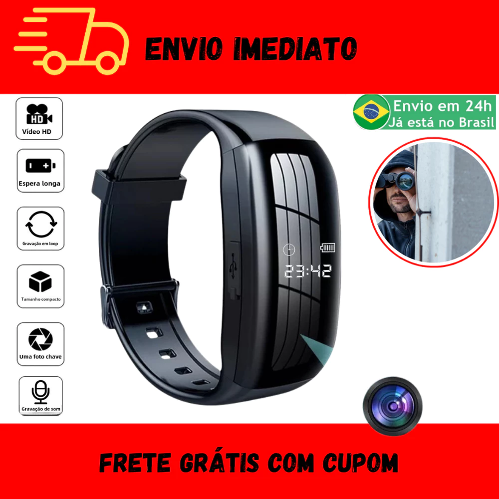 Relogio Digital de Pulso Filma Tira Foto Grava Secreta Mini Câmera Escondida Escuta Profissional
