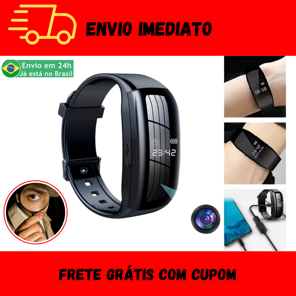 Relógio Digital Filma Tira Foto Grava Secreta Mini Câmera Escondida Escuta Profissional Gravador