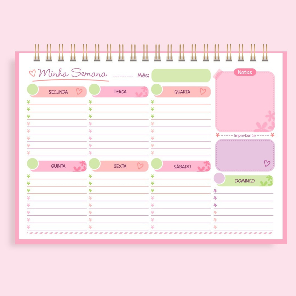Planner Semanal  Encadernado em wire-o branco Sem Datas (29,7cmx21cm) A4