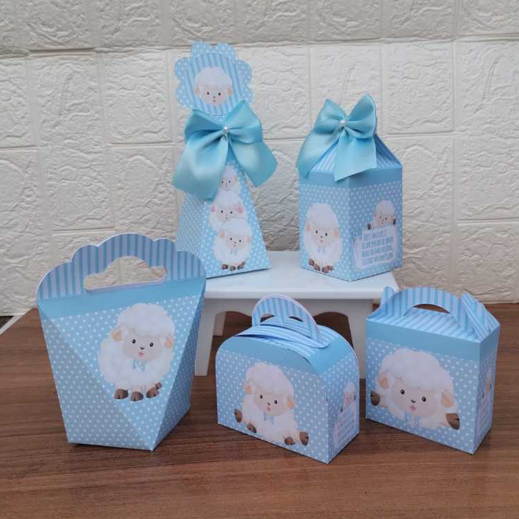 PEGUE E MONTE - Kit Festa Personalizados OVELHINHA APRESENTAÇÃO IGREJA MENINO Lembrancinhas Caixinhas para Aniversário