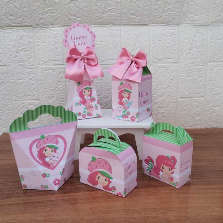 PEGUE E MONTE - Kit Festa Personalizados MORANGUINHO Lembrancinhas Caixinhas para Aniversário