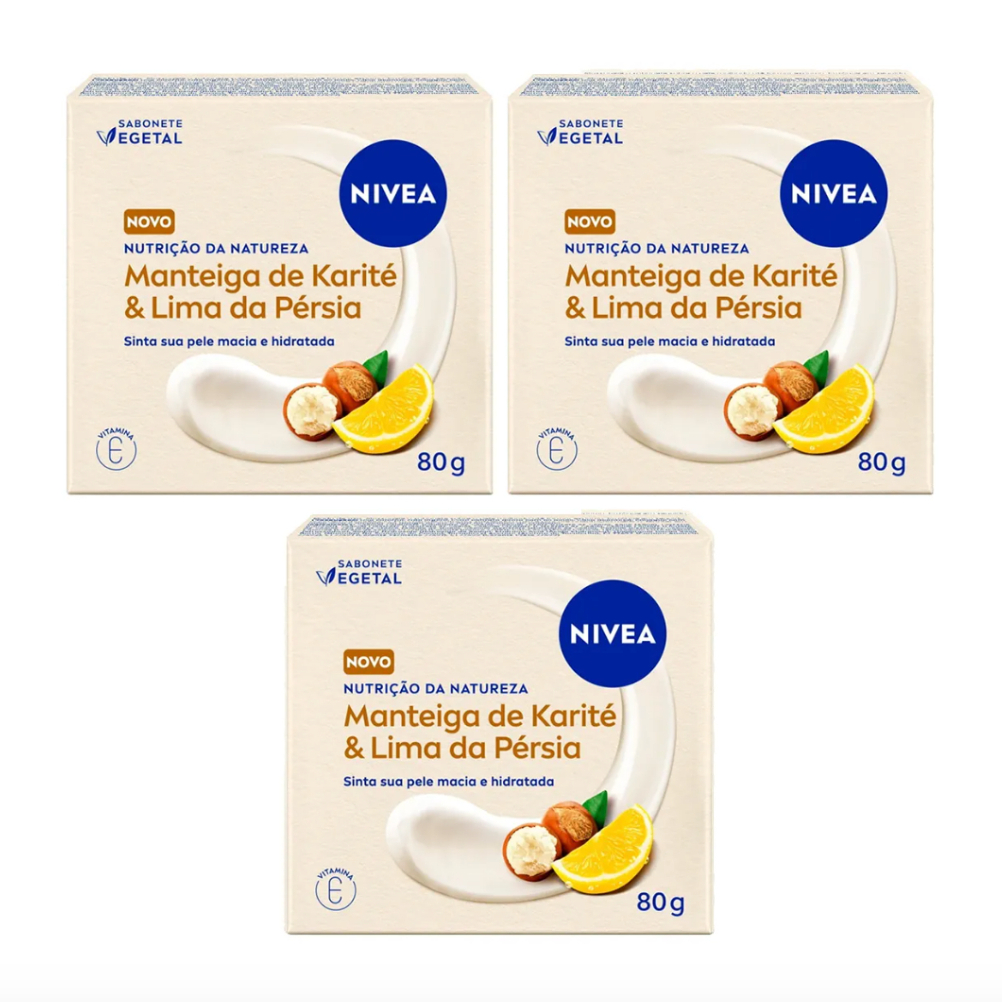 Kit Sabonete Nivea Nutrição da Natureza Manteiga Karité e Lima Pérsia 80g - 03 Unidades