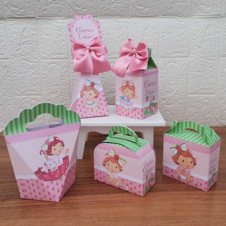 PEGUE E MONTE - Kit Festa Personalizados MORANGUINHO BABY Lembrancinhas Caixinhas para Aniversário