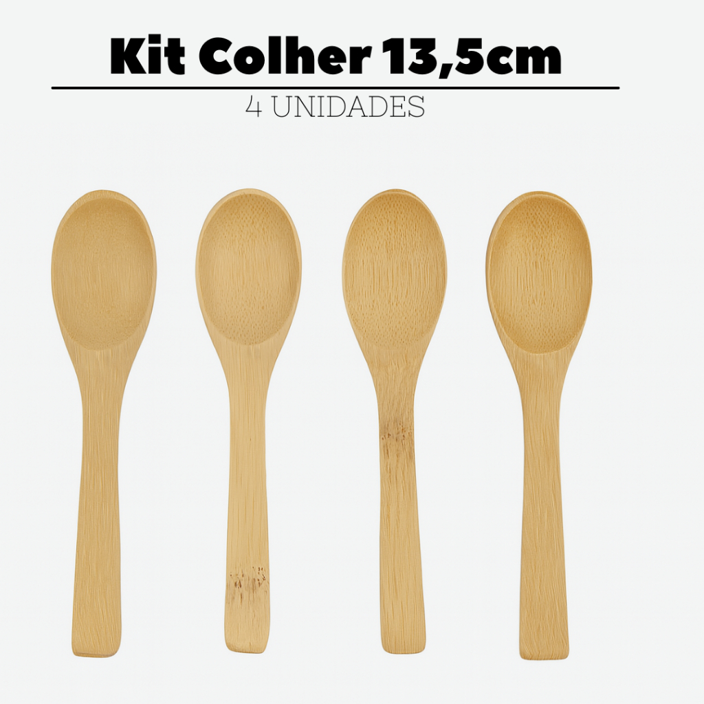 Jogo Mini Colher de Bambu 4 Peças Para Temperos Condimentos Sustentável Ecológico