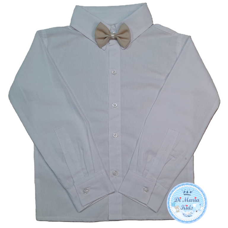 Camisa Lisa Branca Infantil Social Manga Longa com Gravata Festa Bebe Batizado Pajem