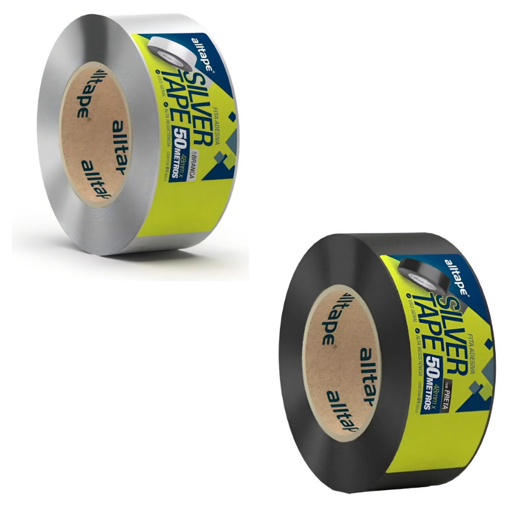 Rolo Fita Adesiva Silver Tape Alltape Preta / Branca / Prata Multiuso Reforçada  Ar Condicionado 48mmX50M em Oferta na Shopee