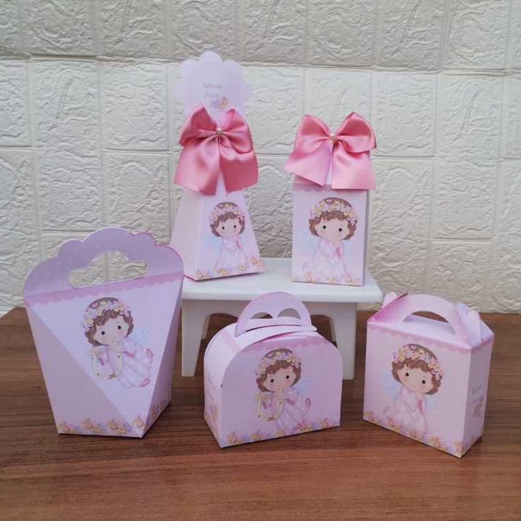 PEGUE E MONTE - Kit Festa Personalizados BATIZADO BATISMO ROSA Lembrancinhas Caixinhas para Aniversário