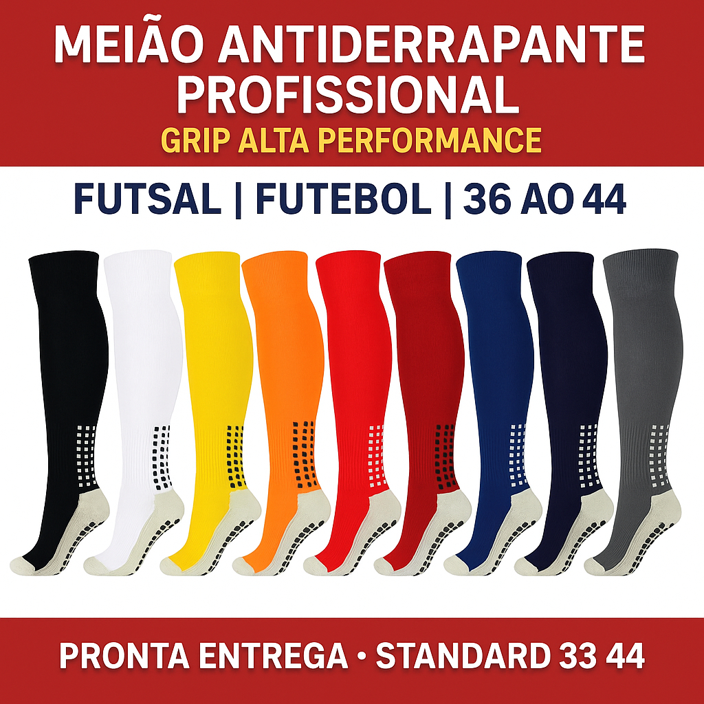 Meião Antiderrapante Profissional Futebol Futsal Kit 5, 3 ou 1 Pares Meião Grip Alta Performance Até o Joelho 37 ao 44 em Oferta na Shopee