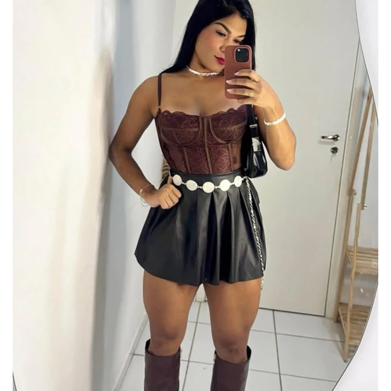 Cropped Feminino Corset Renda Corselet Alça Regulagem Cropped Blusa — imagem 1