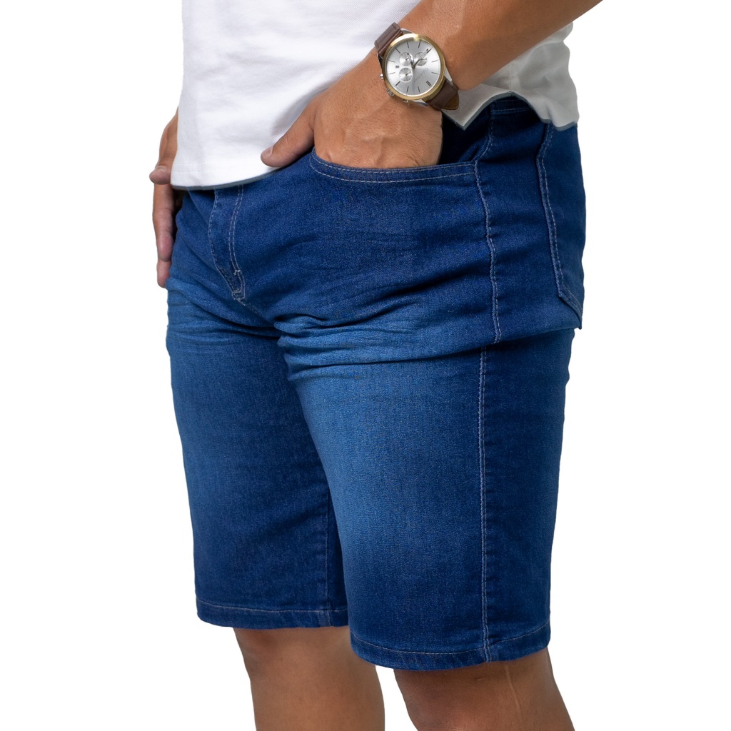 Bermuda Masculina Azul Escuro Elastano Lycra Jeans Masculino Estilo Casual Moda Masculina 2026 Presente Ideal
