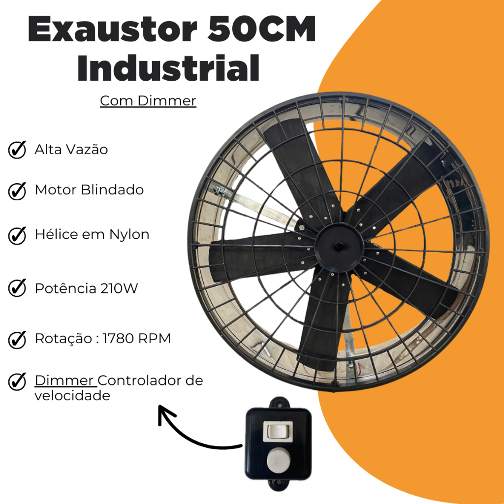 Exaustor Ventilador 50cm Com Dimmer Controlador De Velocidade Galvanizado