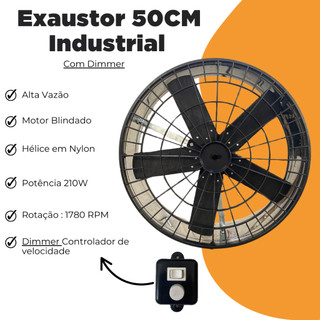Exaustor Ventilador 50cm Com Dimmer Controlador De Velocidade Galvanizado