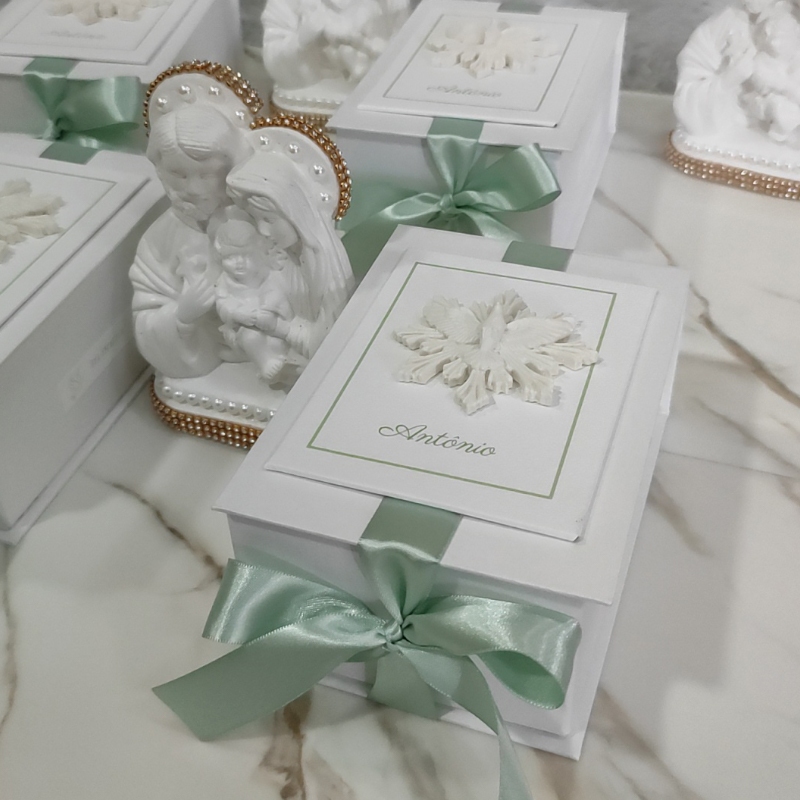 CONVITE PADRINHOS DE BATISMO PERSONALIZADO COM SAGRADA FAMÍLIA DE 14 CM