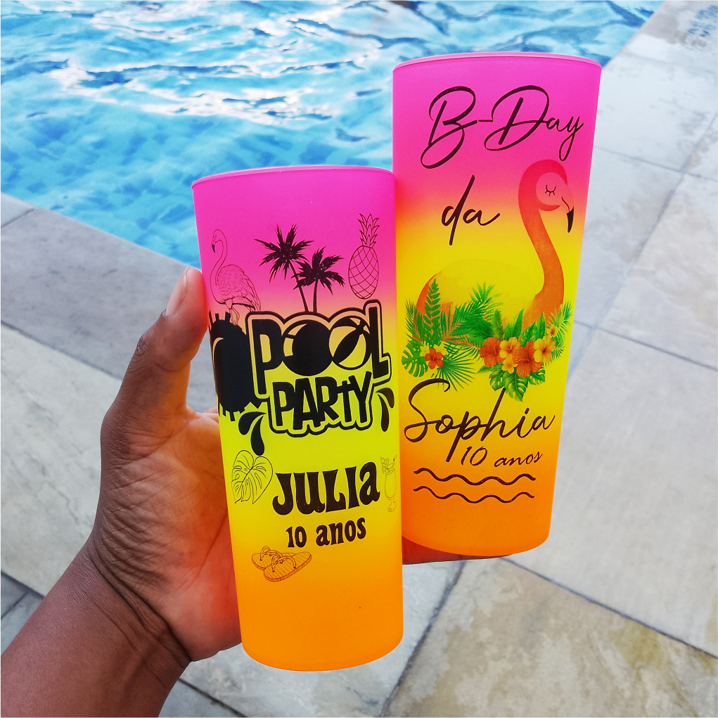 Pool Party, Tardezinha, Copo Long Drink ARCO-IRIS, Lembrancinha Pool Party, Kit 15,20,25,30, n