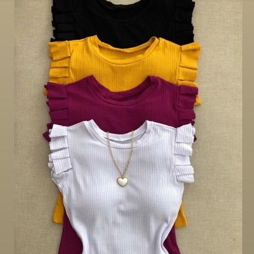 Blusa Camisa Feminina Canelada Manga com Babado Moda Blogueira Tendencia