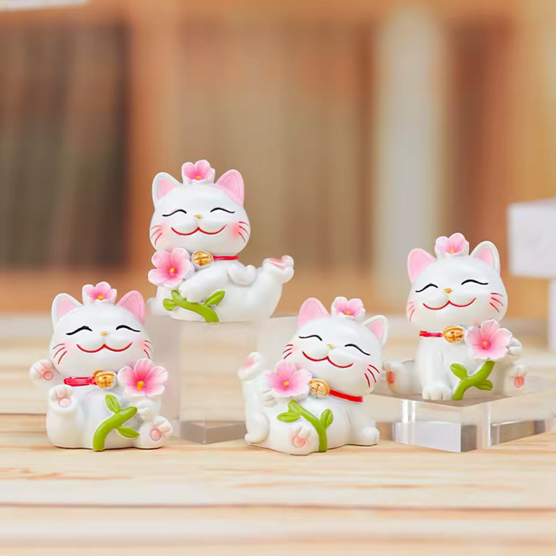 Enfeite criativo de resina  gato da sorte, Maneki Neko, flor de cerejeira para casa, decoração de painel de carro